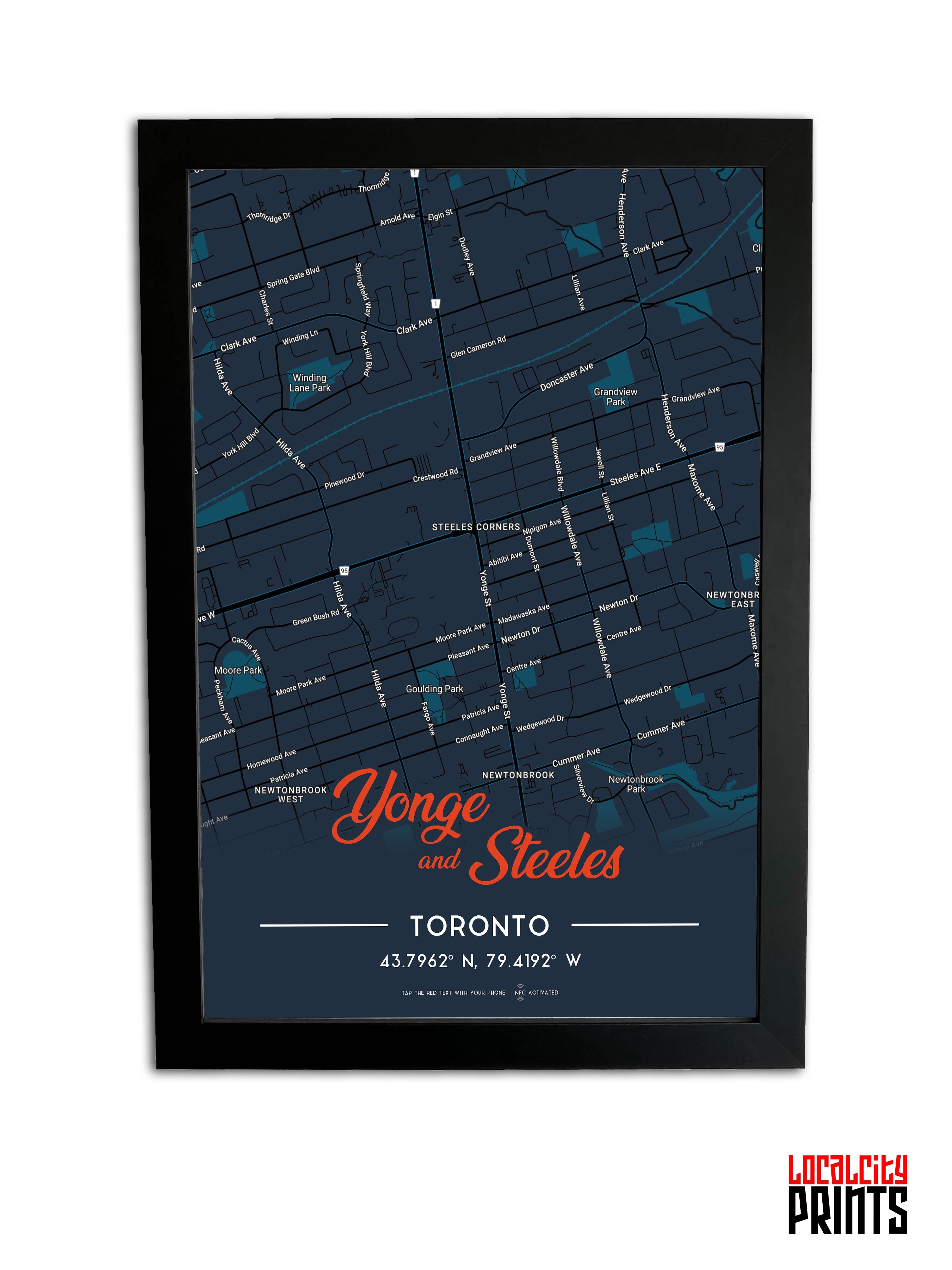 Yonge & Steeles Map NFC Poster - Dark Theme