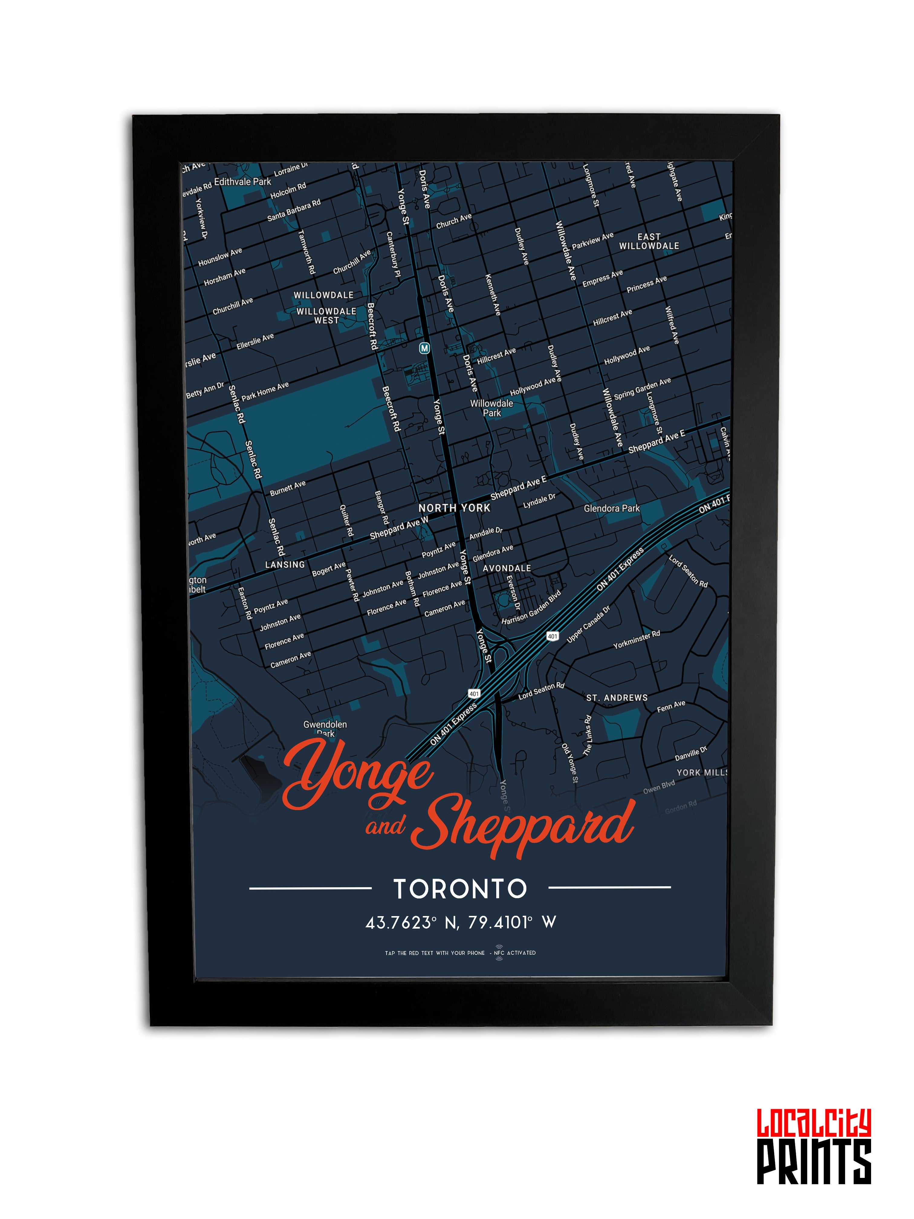 Yonge & Sheppard Map NFC Poster - Dark Theme