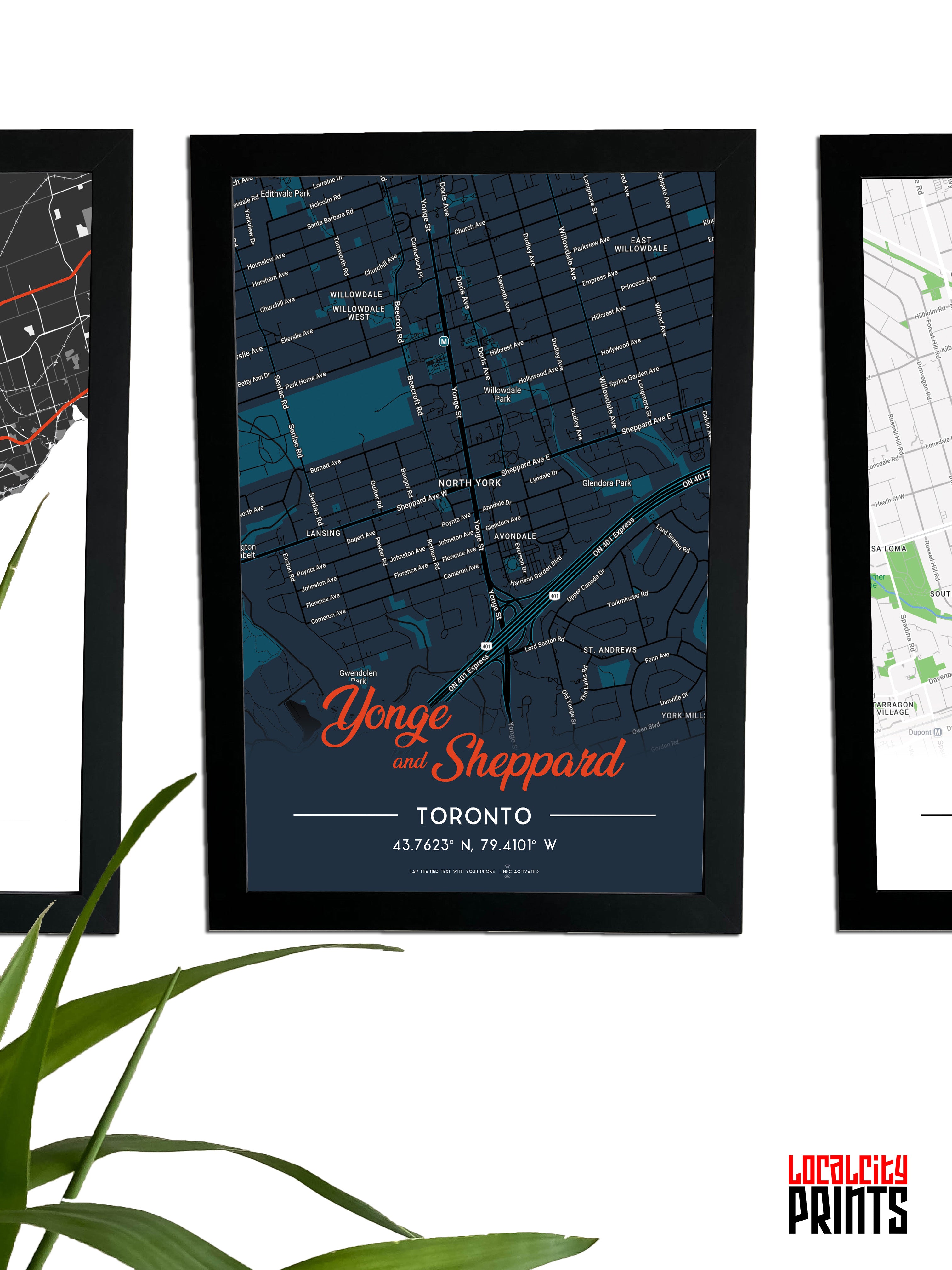 Yonge & Sheppard Map NFC Poster - Dark Theme