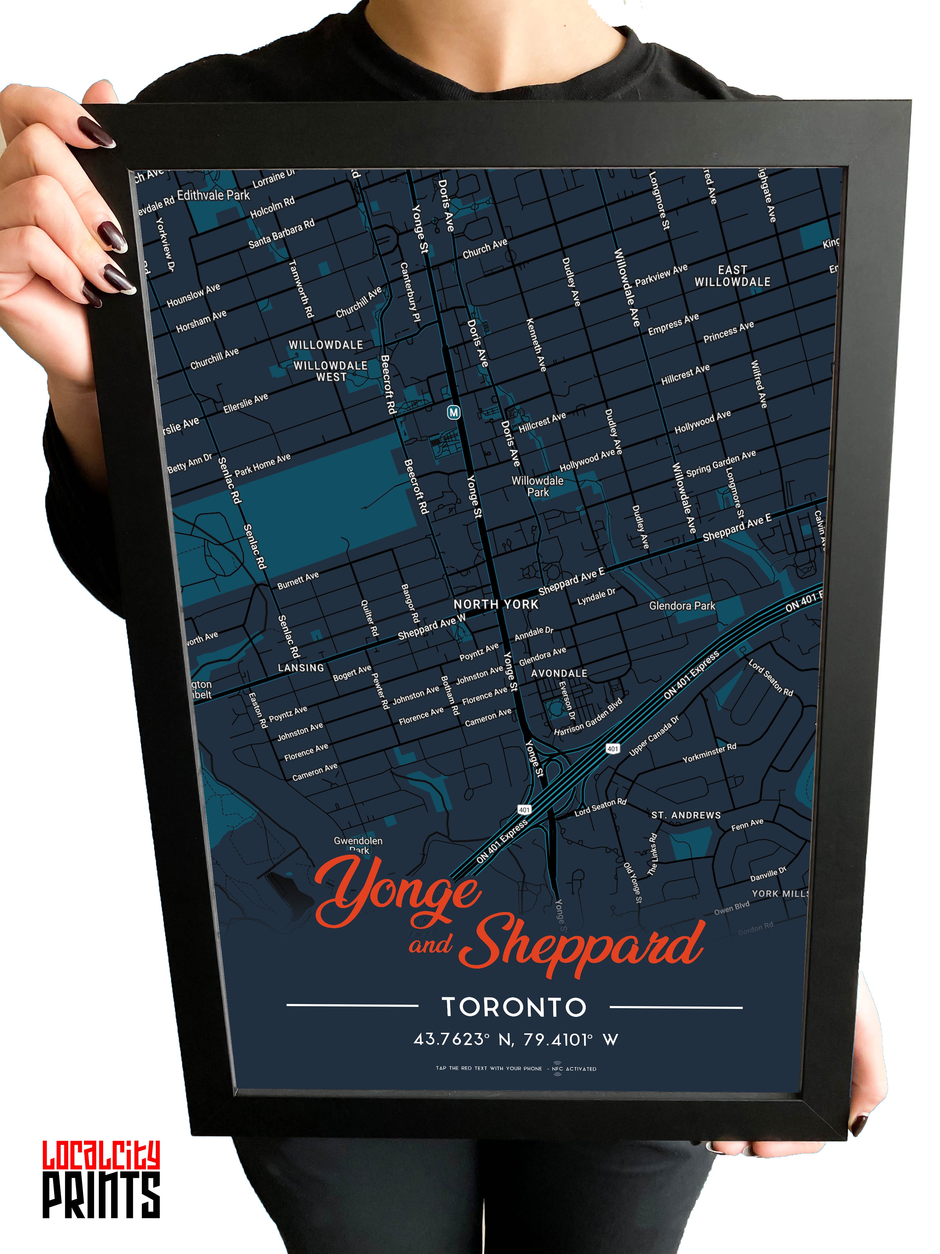 Yonge & Sheppard Map NFC Poster - Dark Theme