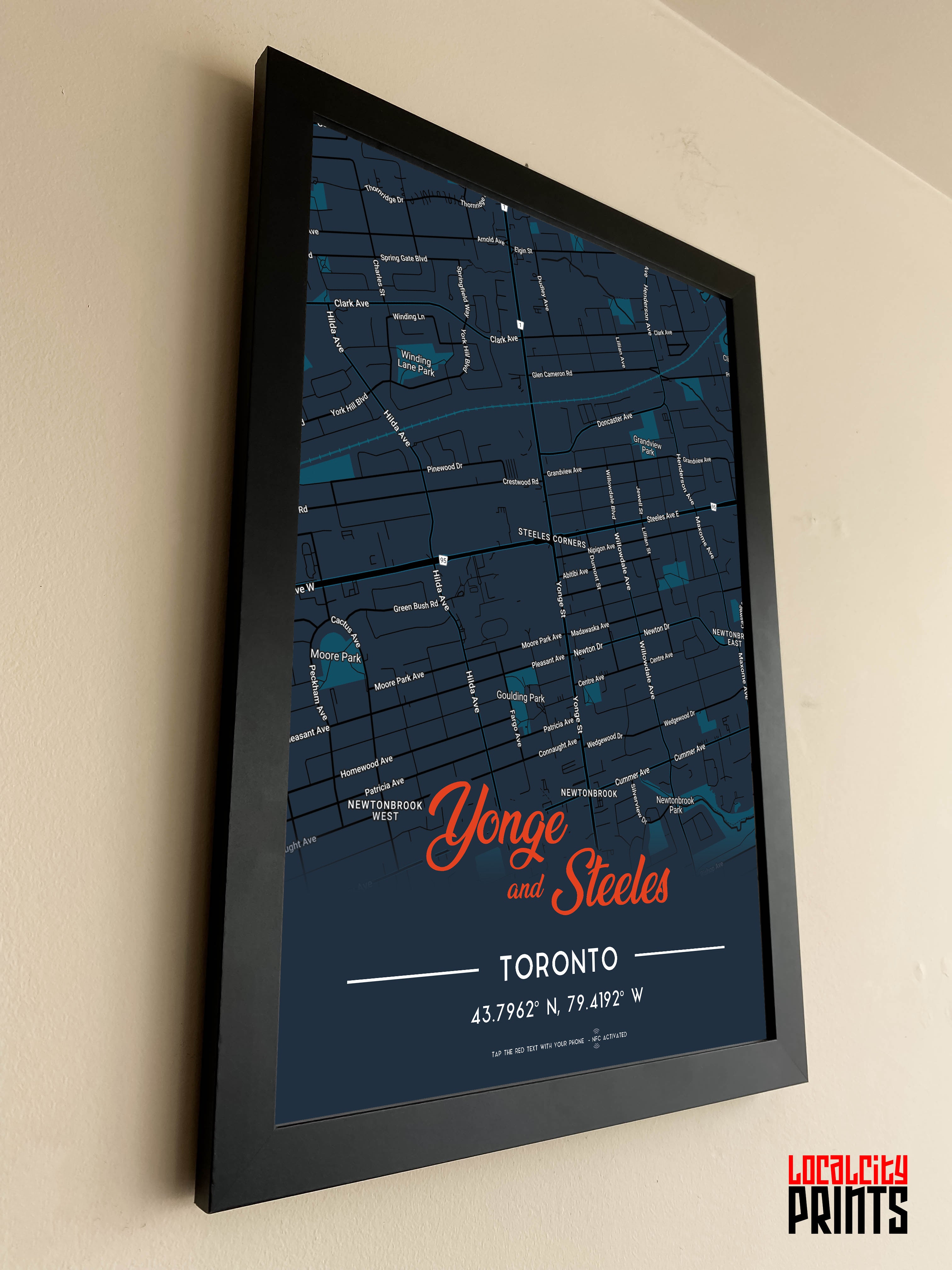 Yonge & Steeles Map NFC Poster - Dark Theme