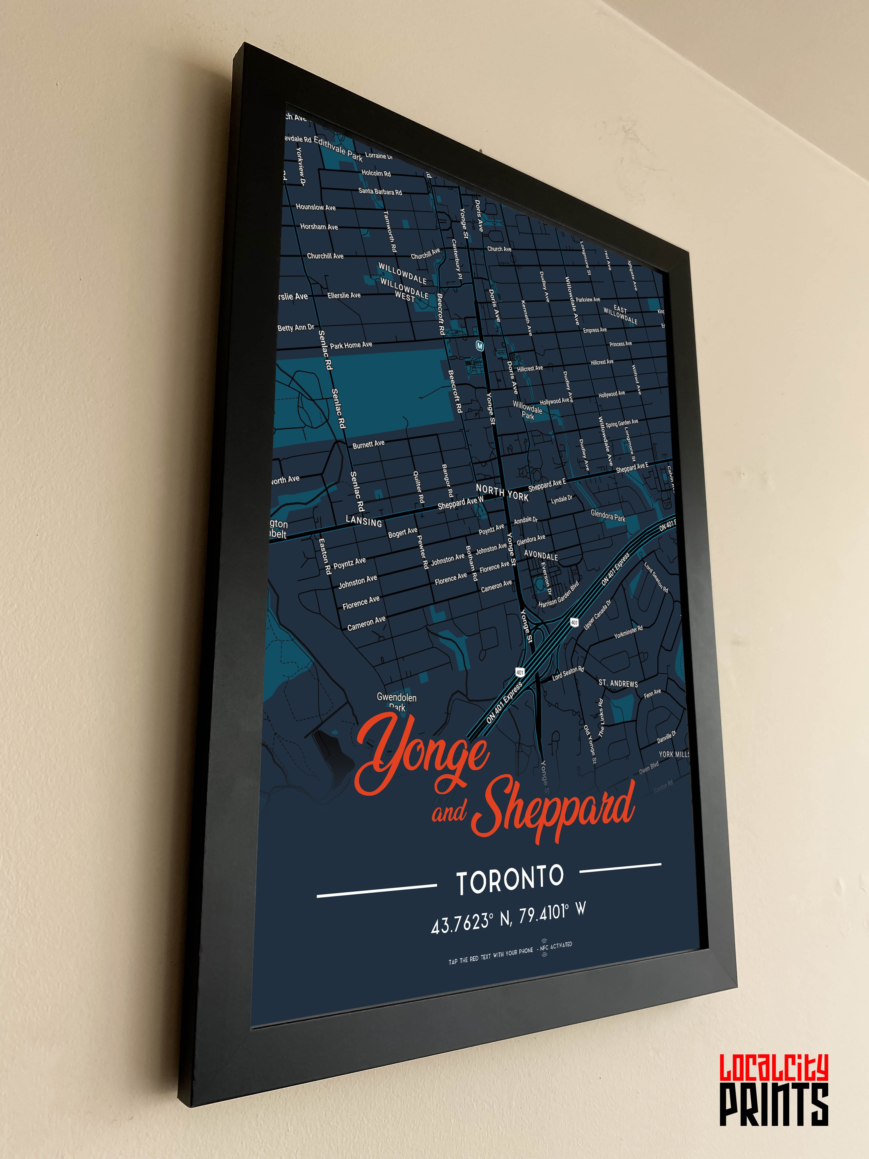 Yonge & Sheppard Map NFC Poster - Dark Theme